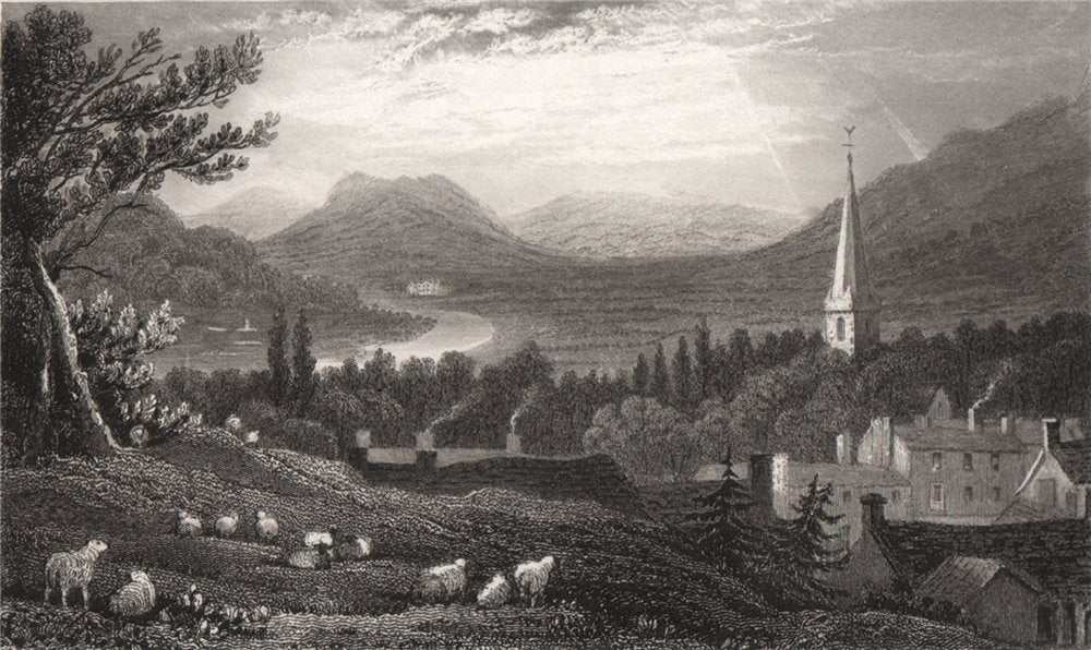 Crickhowell, Brecknockshire, Wales, by Henry Gastineau 1835 old antique print